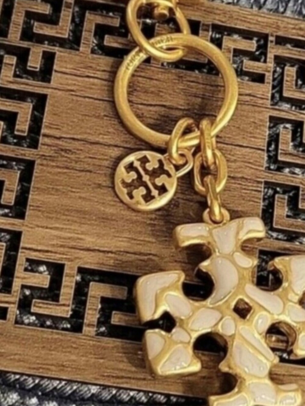 Tory Burch Gold Enamel Logo Charm/ Keychain - White & Gold